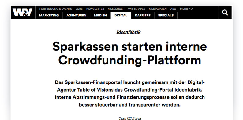 Sparkassen starten interne Crowdfunding-Plattform Ideenfabrik Table of Visions